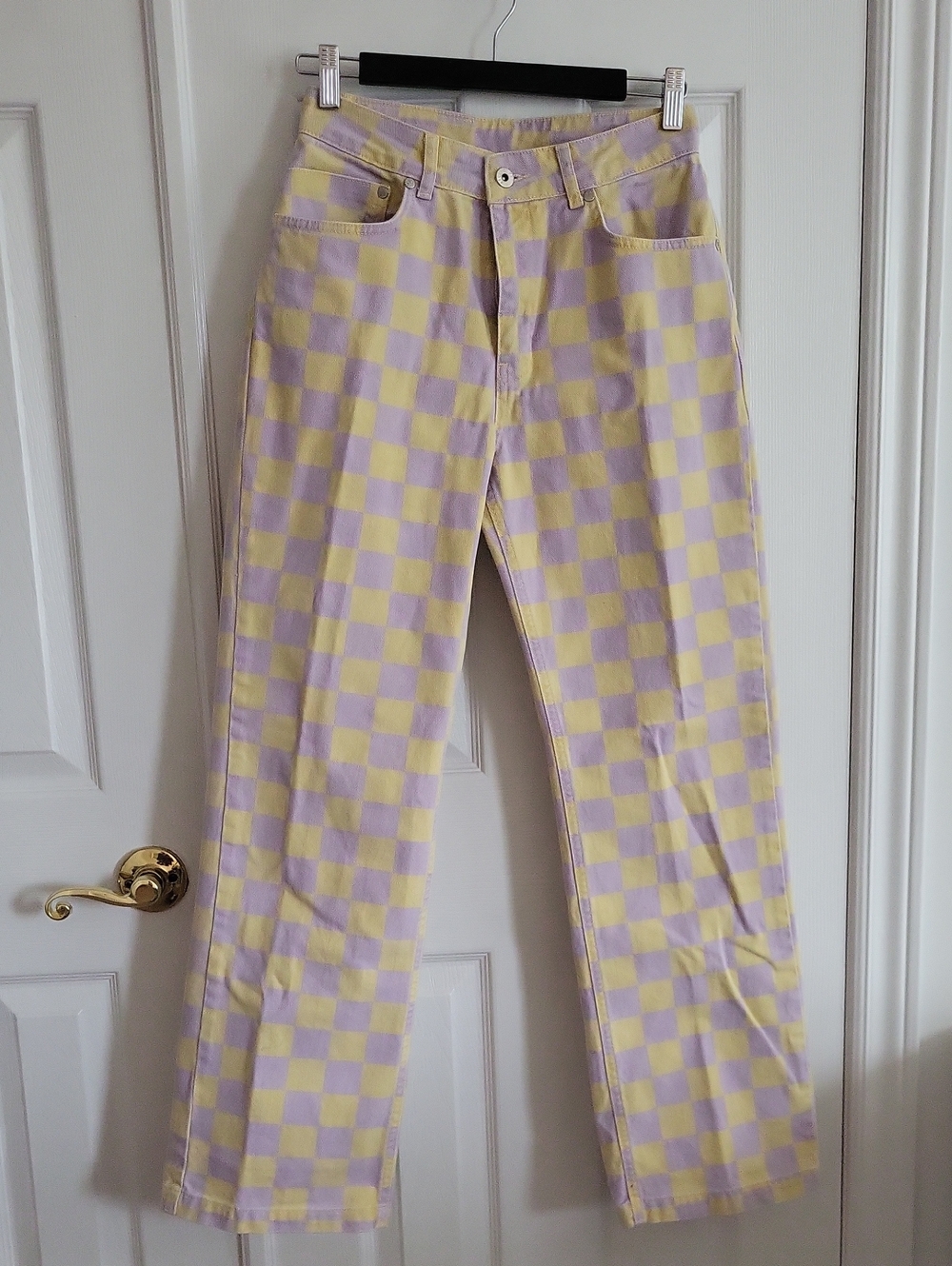 NWT RAGGED JEANS UO Women’s Checkerboard Pastel Yellow & Lavender Jeans